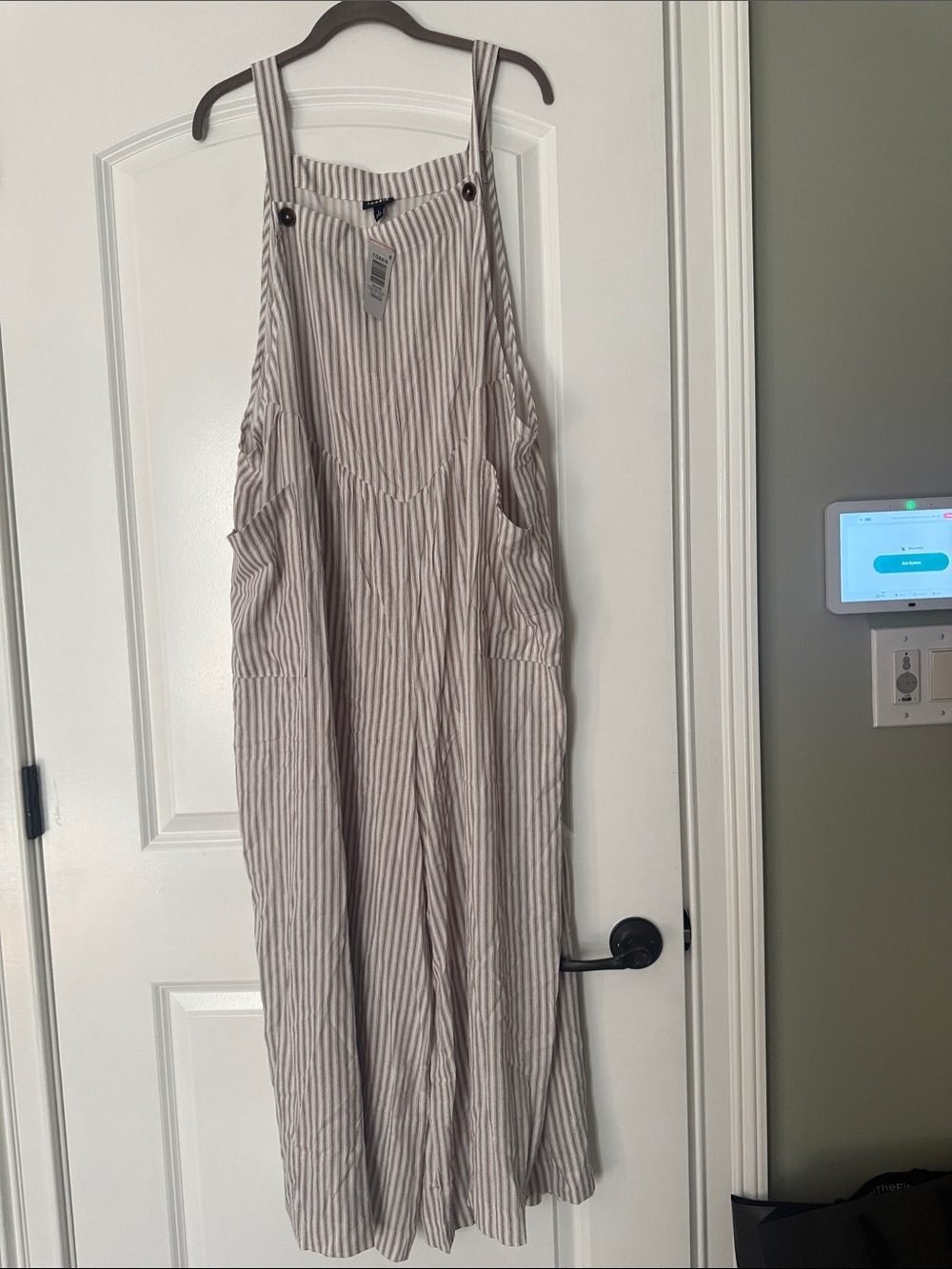 torrid Striped Wide-Leg Overalls Jumpsuit - Cream & Brown